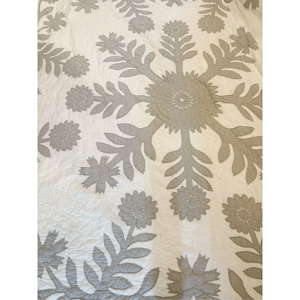 Pottery Barn Lilo 100% Cotton Quilt Grey White Full Country CottageCore